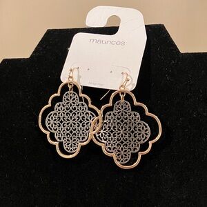 Maurices Gold Silver Filigree Dangle Statement Earrings New Business Casual